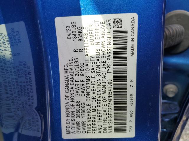 2HGFE2F54PH541909 - 2023 HONDA CIVIC SPORT ლურჯი ფოტო 12