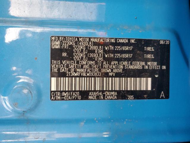 2T3RWRFV8LW093833 - 2020 TOYOTA RAV4 XLE BLUE photo 13