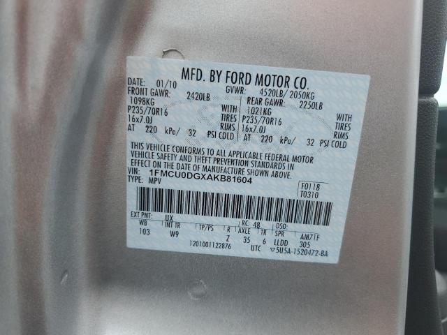 1FMCU0DGXAKB81604 - 2010 FORD ESCAPE XLT SILVER photo 13