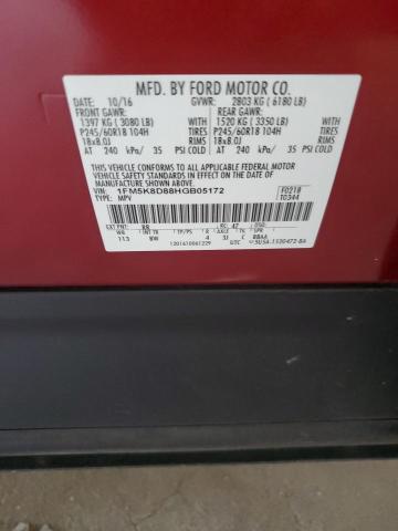 1FM5K8D88HGB05172 - 2017 FORD EXPLORER XLT RED photo 13