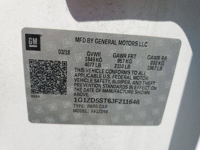 1G1ZD5ST6JF211646 - 2018 CHEVROLET MALIBU LT WHITE photo 12