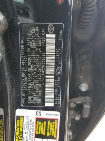 4T1K61AK2NU008593 - 2022 TOYOTA CAMRY XSE შავი ფოტო 12