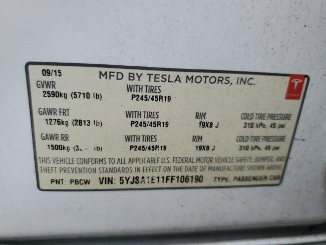 5YJSA1E11FF106190 - 2015 TESLA MODEL S 白色 照片 12
