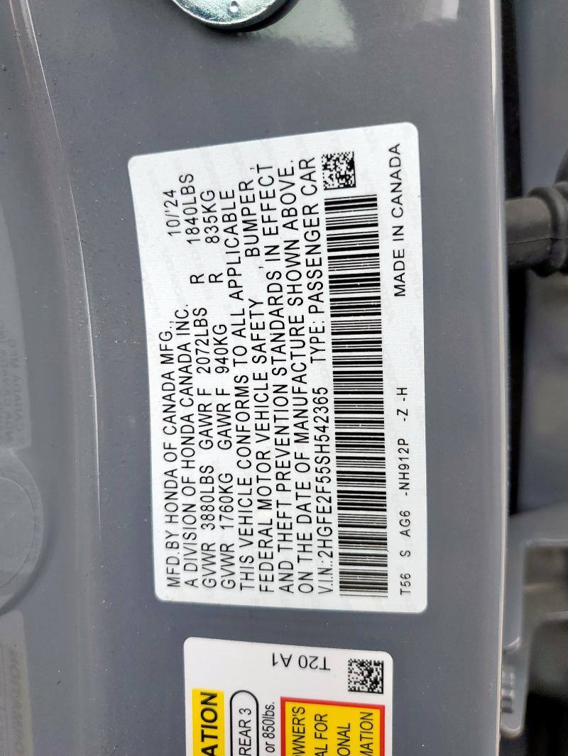 2HGFE2F55SH542365 - 2025 HONDA CIVIC SPORT 灰色 照片 13