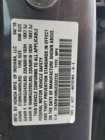 7FARW1H89JE032233 - 2018 HONDA CR-V EXL Сұр фото 13