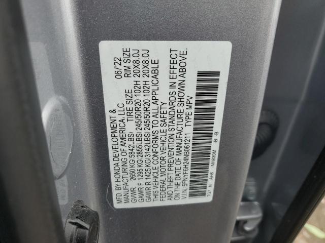 5FNYF6H24NB061211 - 2022 HONDA PILOT SE SILVER photo 13