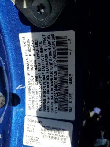 19XFC2F84KE010146 - 2019 HONDA CIVIC SPORT أزرق صورة 13