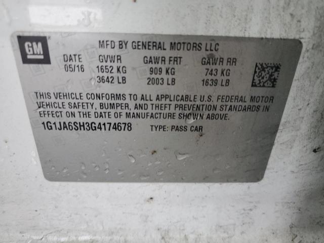 1G1JA6SH3G4174678 - 2016 CHEVROLET SONIC LS WHITE photo 12