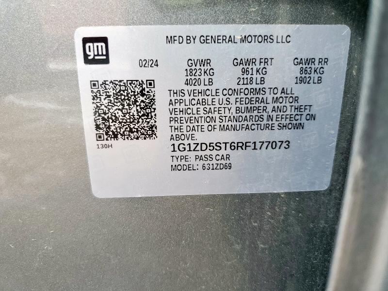 1G1ZD5ST6RF177073 - 2024 CHEVROLET MALIBU LT Күміс фото 13