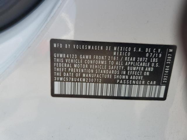 3VWC57BU4KM230712 - 2019 VOLKSWAGEN JETTA S WHITE photo 12