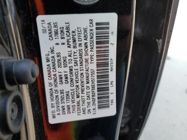 2HGFB2F9XEH517557 - 2014 HONDA CIVIC EXL შავი ფოტო 12