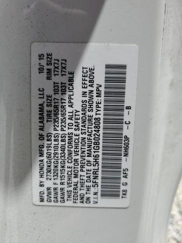 5FNRL5H61GB024808 - 2016 HONDA ODYSSEY EXL WHITE photo 13