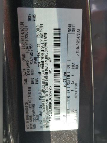 1FMCU0J98KUC28723 - 2019 FORD ESCAPE TITANIUM ნაცრისფერი ფოტო 13