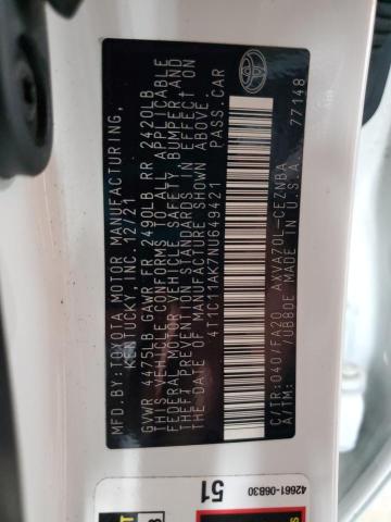 4T1C11AK7NU649421 - 2022 TOYOTA CAMRY LE WHITE photo 12
