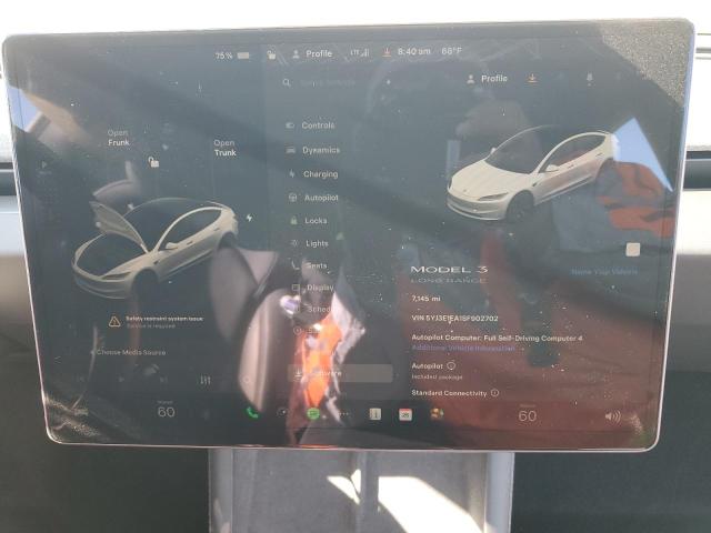 5YJ3E1EA1SF902702 - 2025 TESLA MODEL 3 WHITE photo 9
