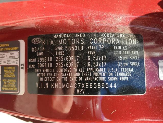 KNDMG4C7XE6589544 - 2014 KIA SEDONA LX RED photo 13