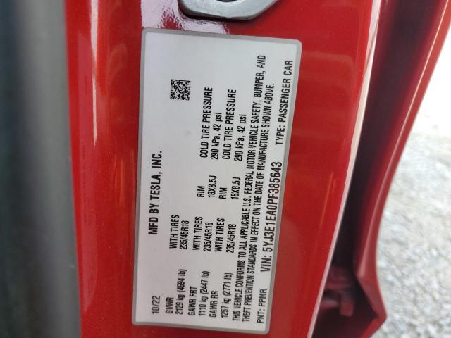 5YJ3E1EA0PF385643 - 2023 TESLA MODEL 3 Қызыл фото 12