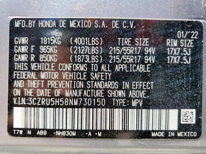3CZRU5H58NM730150 - 2022 HONDA HR-V EX SILVER photo 13