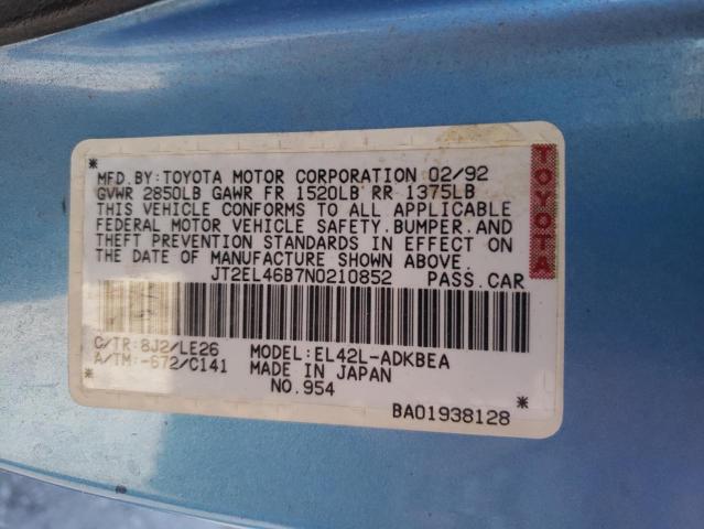 JT2EL46B7N0210852 - 1992 TOYOTA TERCEL STD BLUE photo 12