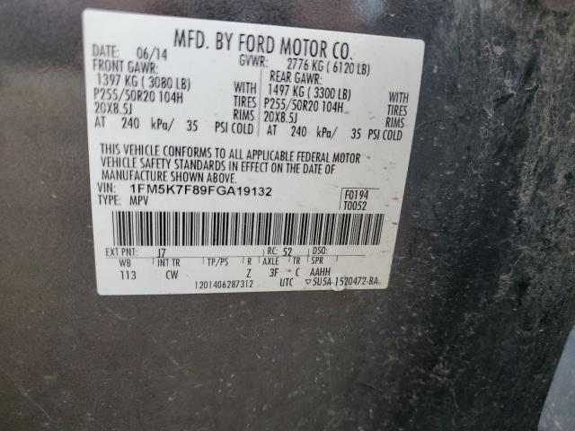 1FM5K7F89FGA19132 - 2015 FORD EXPLORER LIMITED GRAY photo 13