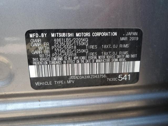 JA4AD3A3XKZ043756 - 2019 MITSUBISHI OUTLANDER SE GRAY photo 13