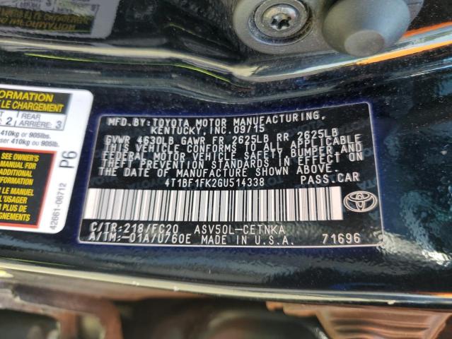 4T1BF1FK2GU514338 - 2016 TOYOTA CAMRY LE BLACK photo 12