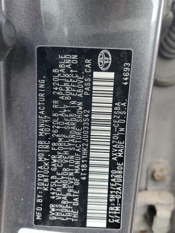 4T1B11HK2JU033542 - 2018 TOYOTA CAMRY L 灰色 照片 12