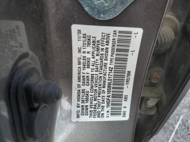 1HGFA16589L017142 - 2009 HONDA CIVIC LX GRAY photo 12