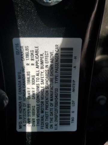 2HGFC2F70GH540733 - 2016 HONDA CIVIC EX BLACK photo 12