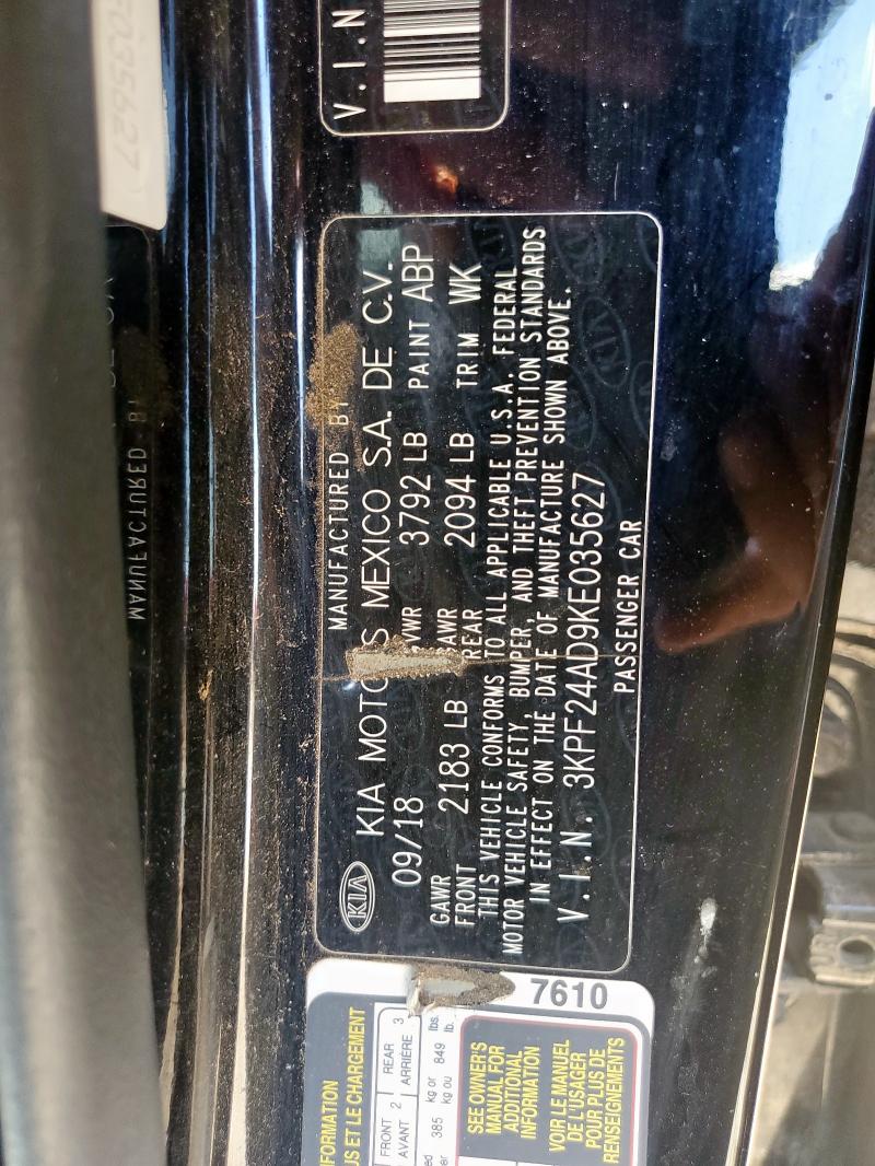 3KPF24AD9KE035627 - 2019 KIA FORTE FE Qara foto 12