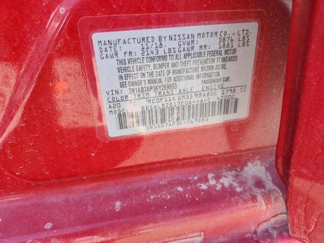 3N1AB7AP3KY269883 - 2019 NISSAN SENTRA S RED photo 12