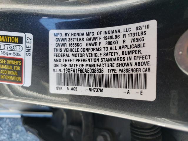 19XFA1F60AE038636 - 2010 HONDA CIVIC LX-S Boz foto 12