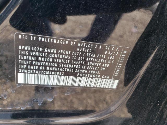 3VW2K7AJ7CM400882 - 2012 VOLKSWAGEN JETTA BASE Qara foto 12