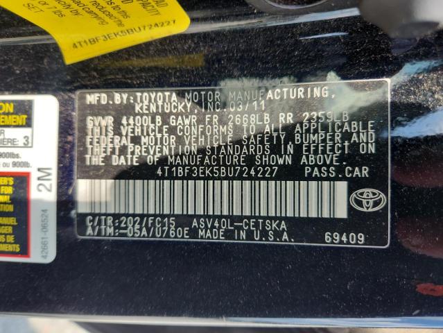 4T1BF3EK5BU724227 - 2011 TOYOTA CAMRY BASE Қара фото 12