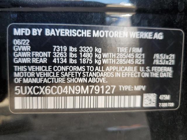 5UXCX6C04N9M79127 - 2022 BMW X7 M50I BLACK photo 13