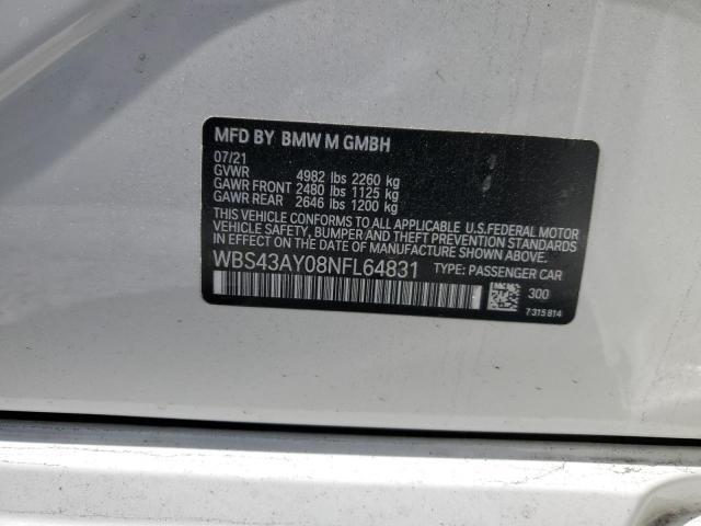 WBS43AY08NFL64831 - 2022 BMW M3 COMPETITION WHITE photo 13