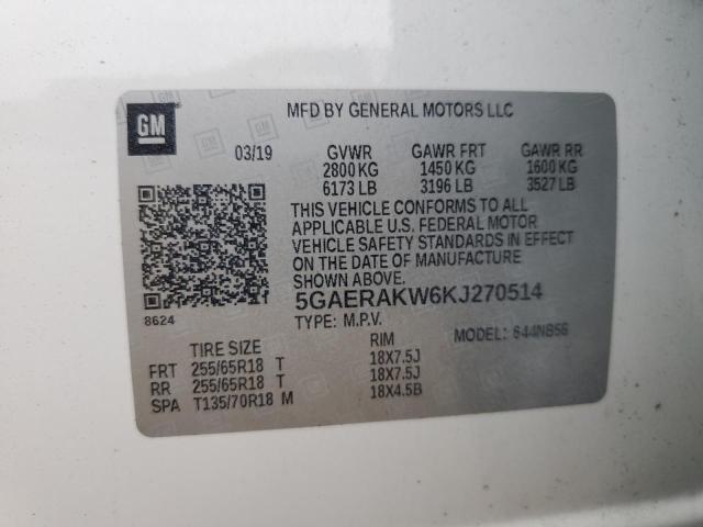 5GAERAKW6KJ270514 - 2019 BUICK ENCLAVE თეთრი ფოტო 13