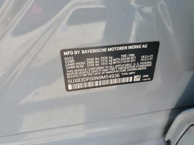 5UX83DP00N9M54936 - 2022 BMW X3 M40I GRAY photo 12