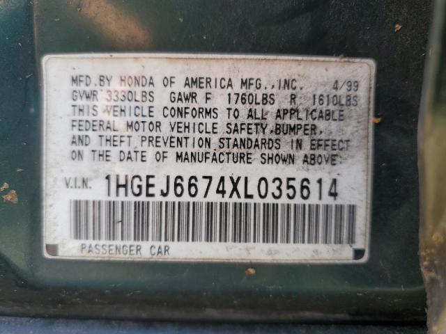 1HGEJ6674XL035614 - 1999 HONDA CIVIC LX GREEN photo 12