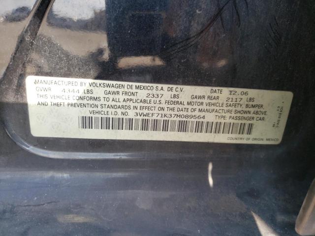 3VWEF71K37M089564 - 2007 VOLKSWAGEN JETTA WOLFSBURG 黑色 照片 12