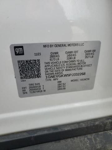 1GNEVGKW5PJ332268 - 2023 CHEVROLET TRAVERSE LT WHITE photo 13