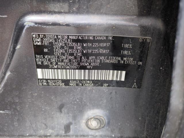 2T3WFREV7GW299977 - 2016 TOYOTA RAV4 XLE GRAY photo 13