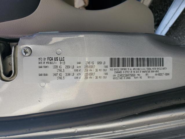 2C4RDGCG8KR758920 - 2019 DODGE GRAND CARA SXT SILVER photo 14