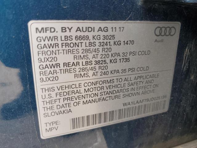 WA1LAAF79JD025195 - 2018 AUDI Q7 PREMIUM PLUS BLUE photo 13