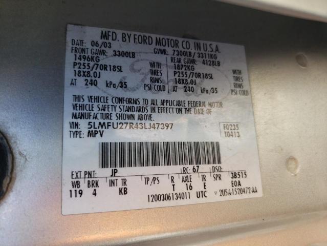 5LMFU27R43LJ47397 - 2003 LINCOLN NAVIGATOR ვერცხლისფერი ფოტო 13