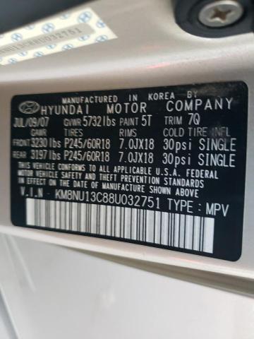 KM8NU13C88U032751 - 2008 HYUNDAI VERACRUZ GLS GOLD photo 13