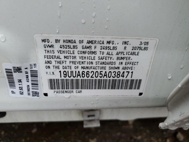 19UUA66205A038471 - 2005 ACURA TL WHITE photo 12