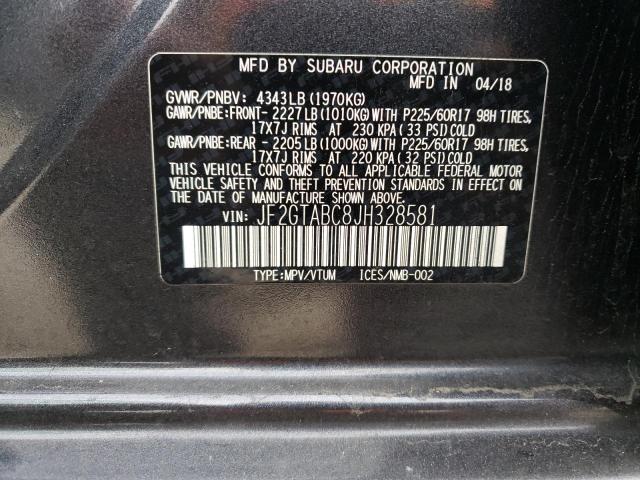 JF2GTABC8JH328581 - 2018 SUBARU CROSSTREK PREMIUM 灰色 照片 10
