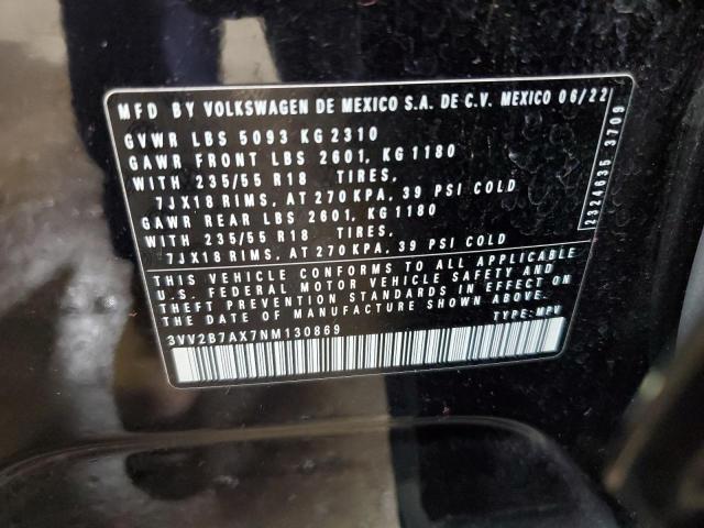 3VV2B7AX7NM130869 - 2022 VOLKSWAGEN TIGUAN SE BLACK photo 14
