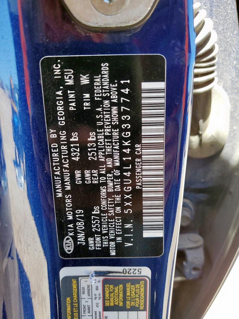 5XXGU4L14KG337741 - 2019 KIA OPTIMA EX BLUE photo 12